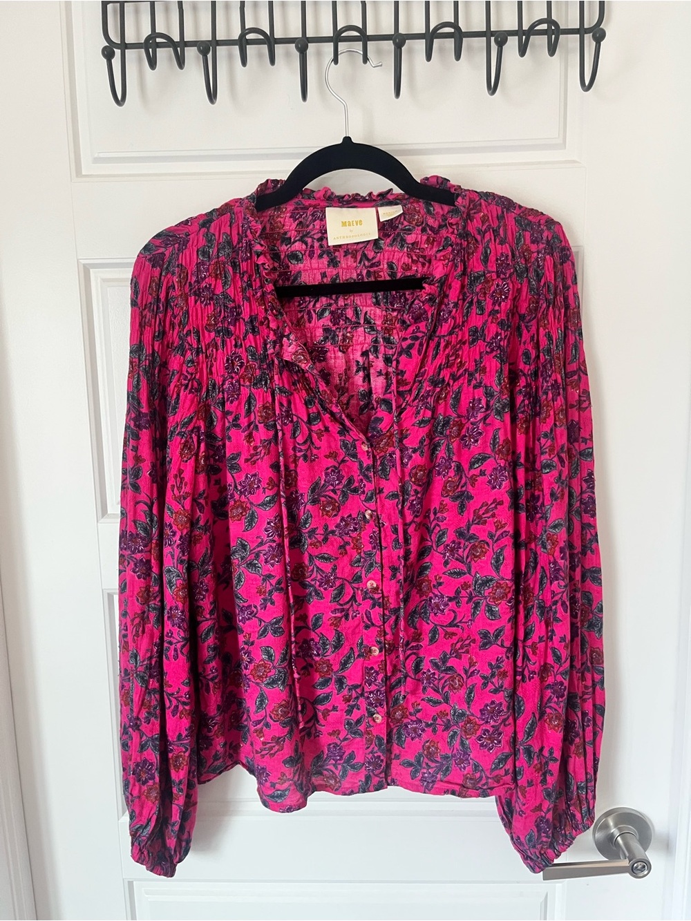 3 for $40! Anthropologie Maeve fuchsia Floral Button-Down Blouse